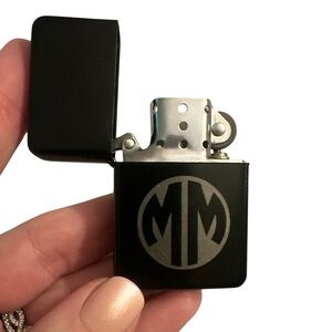 STAR 2017 Black and Grey Monogram MM Custom Lighter, Needs Refilled. Small Dent